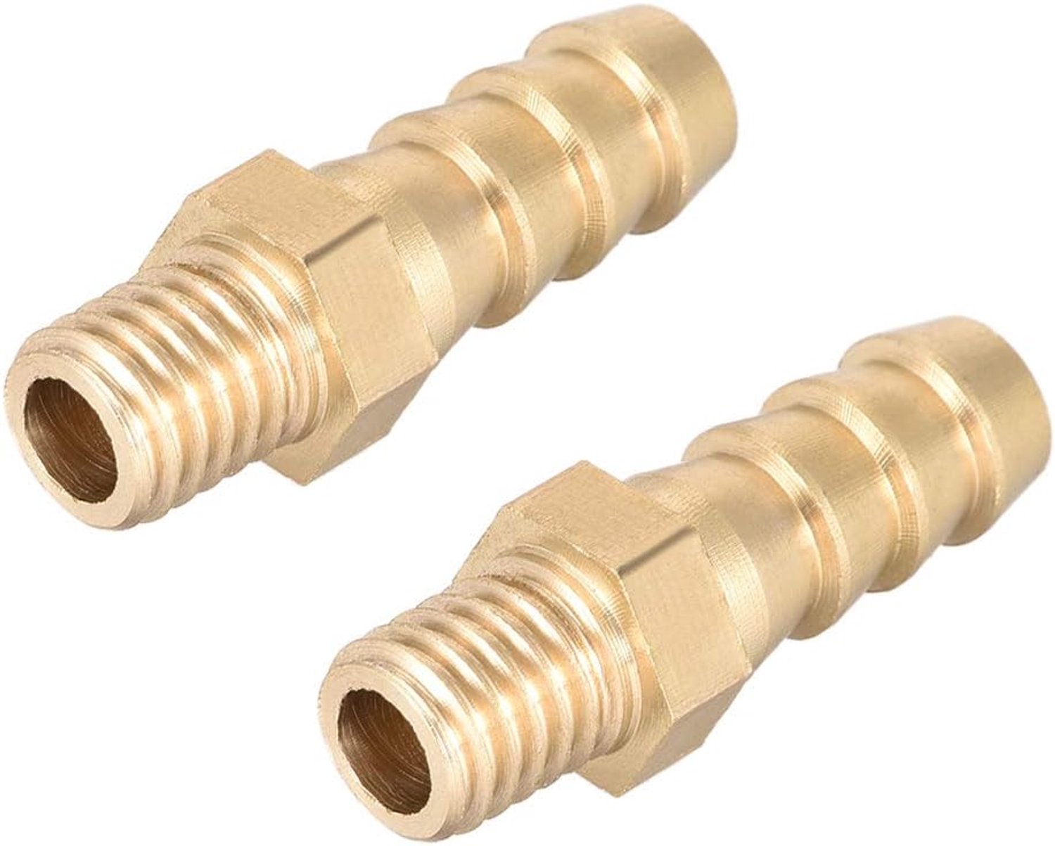 Koppeling geribbeld 8 mm x M8-1,25 - messing - mannelijk met prikkeldraad - voor leidingen aansluiten - 2 stuks - m-winkel