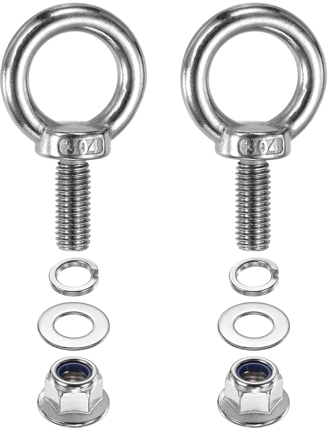 Oogbout M10 x 25 mm - RVS 304 - met flensmoeren en veerringen - ideaal voor bevestigingen - 2 stuks - ServiceTopper
