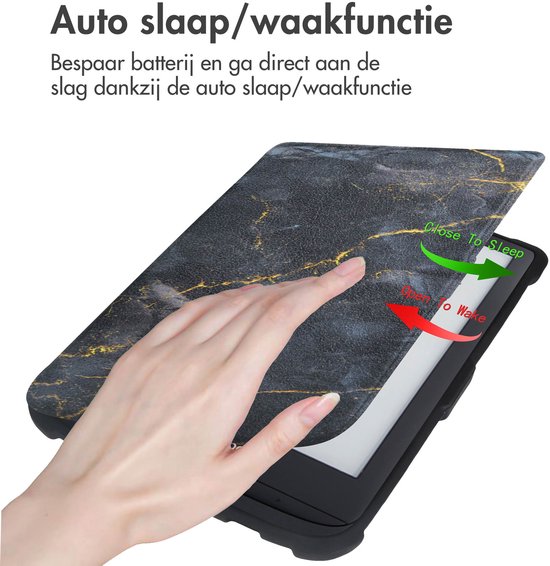 imoshion Ereader Cover / Hoesje Geschikt voor Pocketbook Basic Lux 4 / Pocketbook HD 3 / Pocketbook Touch Lux 5 / Vivlio Lux 5 - imoshion Design Slim Soft Case Sleepcover Bookcase zonder stand - / Black Marble van iMoshion — afbeelding 3