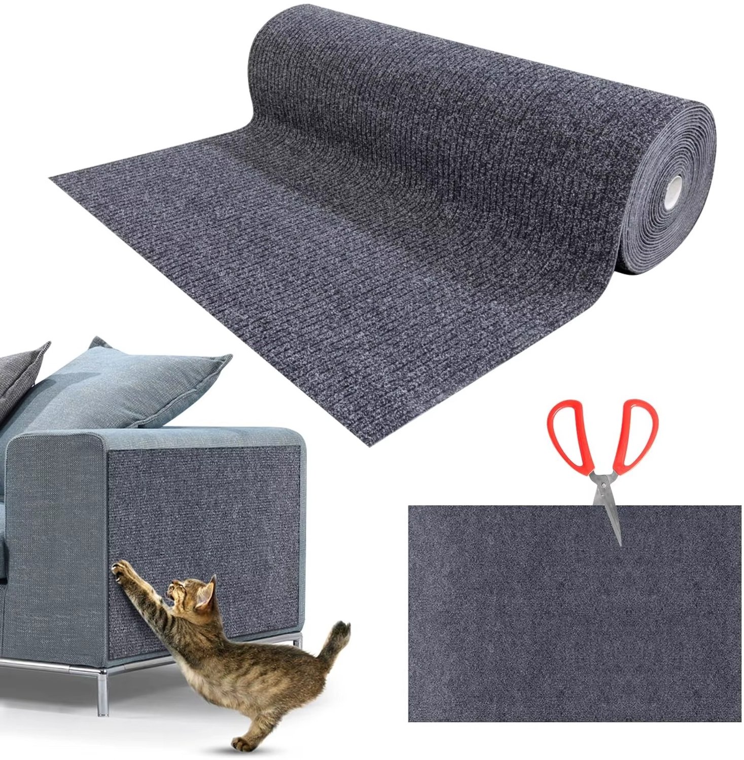 CreateEcom krabmat - krabmat voor katten - krabplank voor katten - bankbeschermer kat - Zelfklevende krabmatten voor katten, krabmat voor wand, krabmat voor bank 40x200cm - grijs