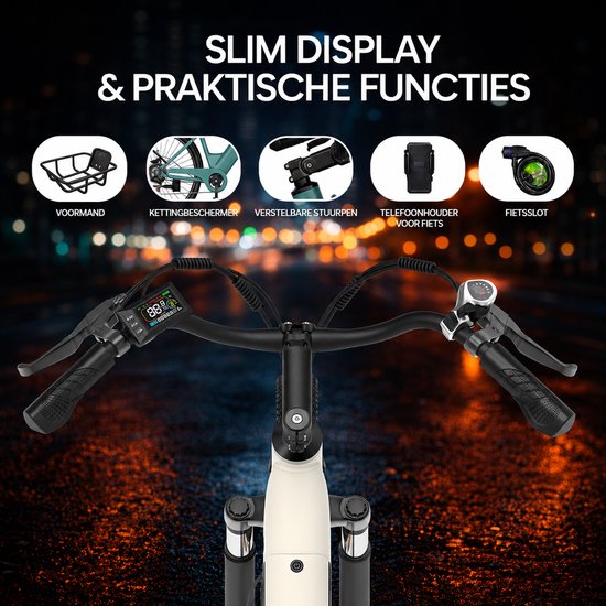 VELOPRO C1 Pro Elektrische Fiets - 250W Motor - 36V18Ah Accu - 28x1.95" Banden - Max Snelheid 25km/u - Max Bereik 80-100km - Shimano 7-Snelheden - lichtblauw — afbeelding 4