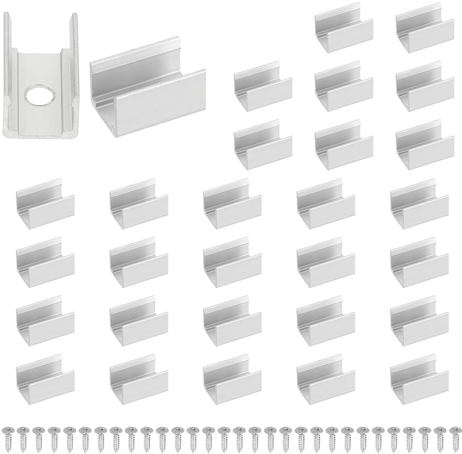 Montagebeugels voor kabellicht 30 stuks - aluminium 18 x 11 x 10 mm - geschikt voor 10 x 10 mm stripverlichting - m-winkel