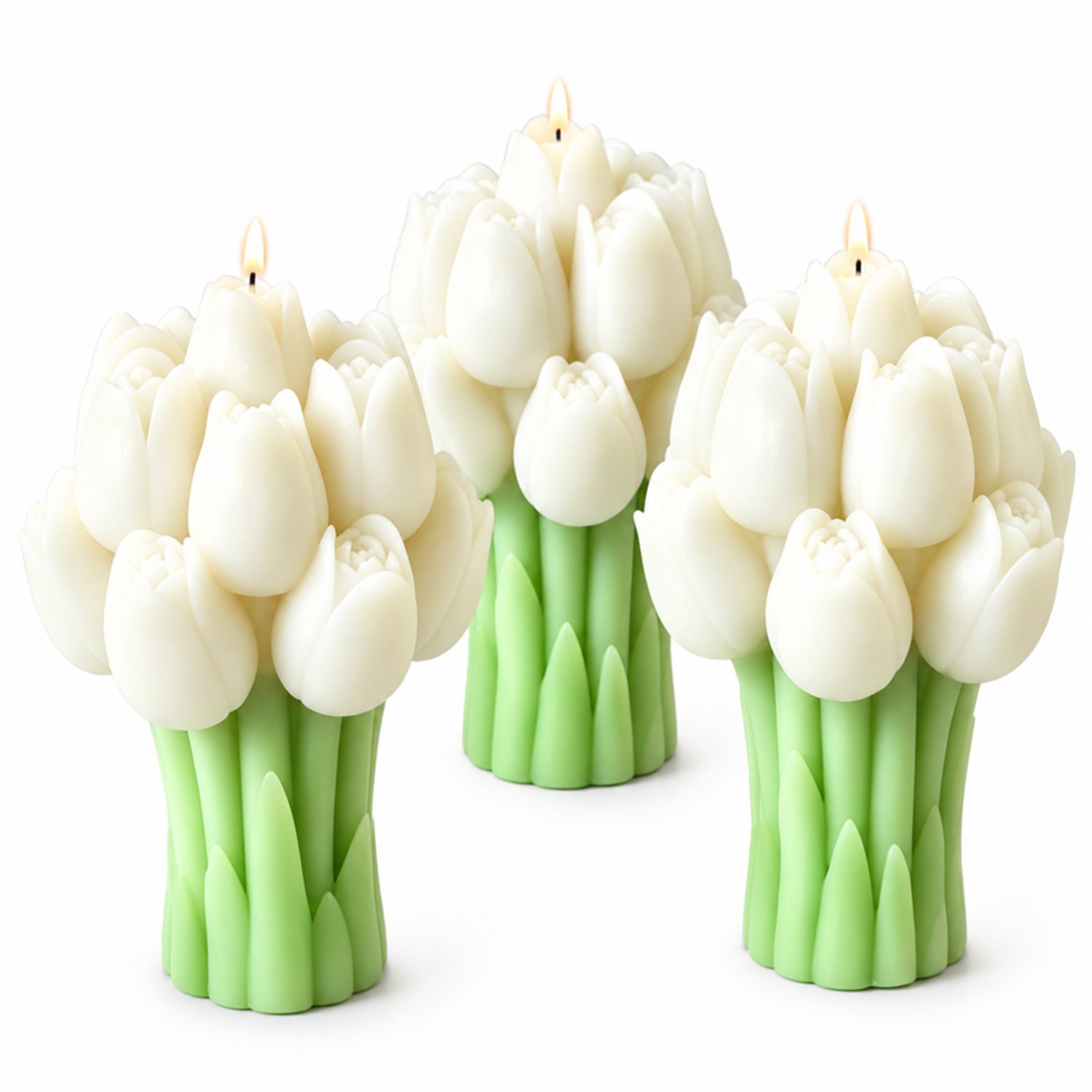 Geurkaars in tulpenboeketvorm - Wit, vanillegeur - Verpakking 5 x 5 x 9,5 cm