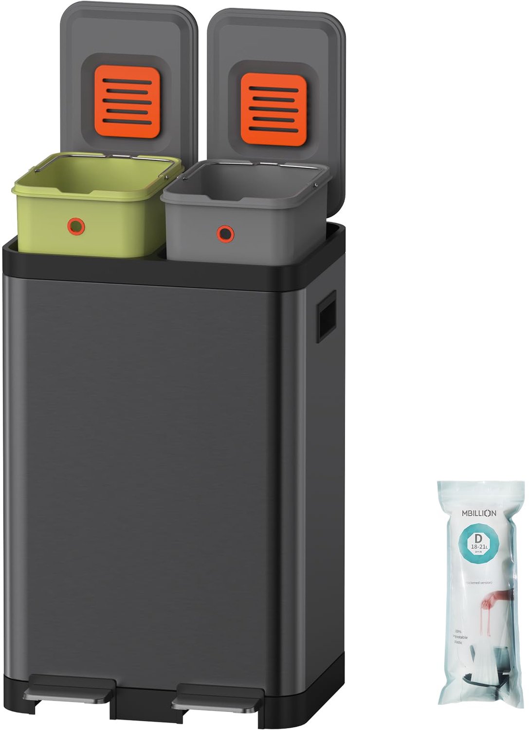 Afvalbak met 2 Compartimenten voor Afvalscheiding (40L, Zwart)