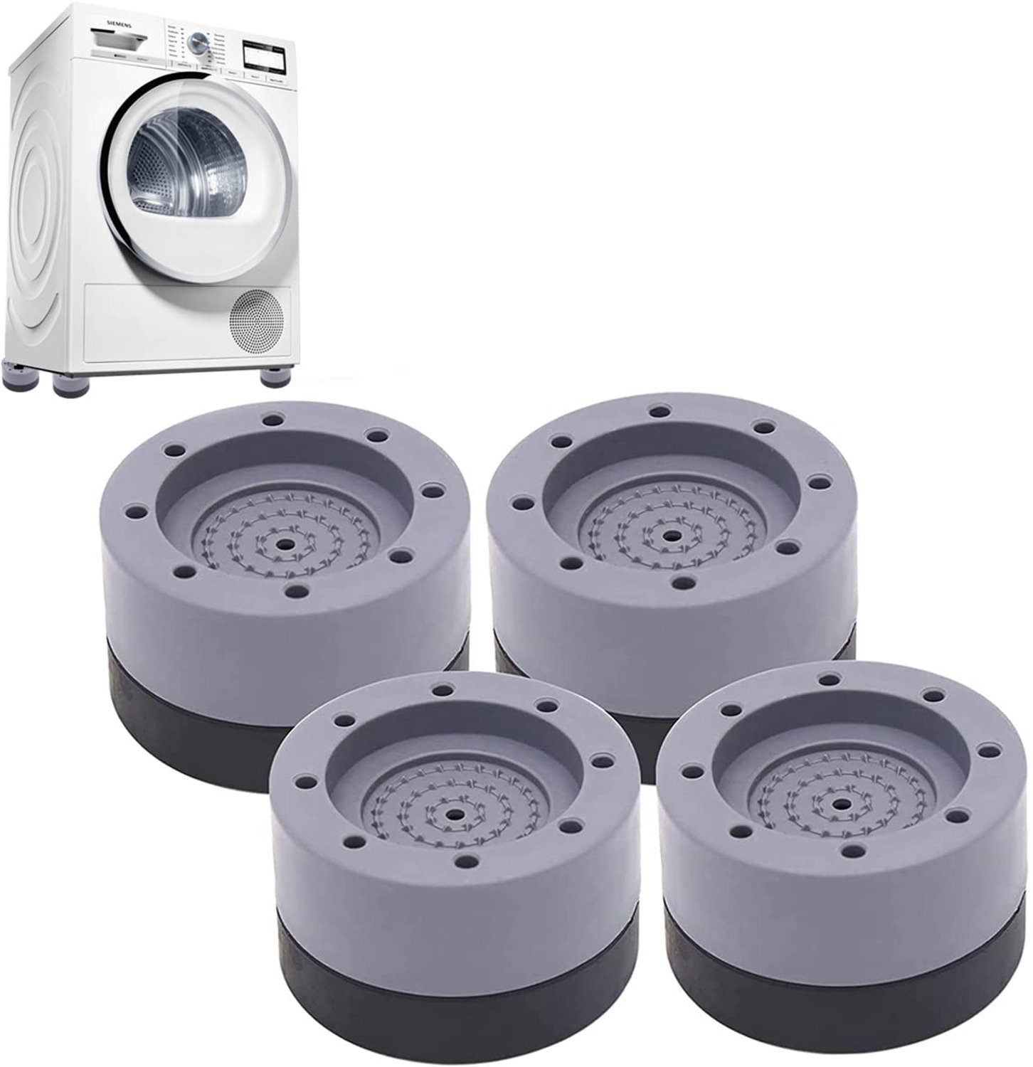 Anti-vibratievoetjes 4 Stuks - Schokabsorberend - Rubber/Kunststof - Antislip - Voor Wasmachine/Droger - Geschikt voor Diverse Vloeren - Wasmachinevoeten