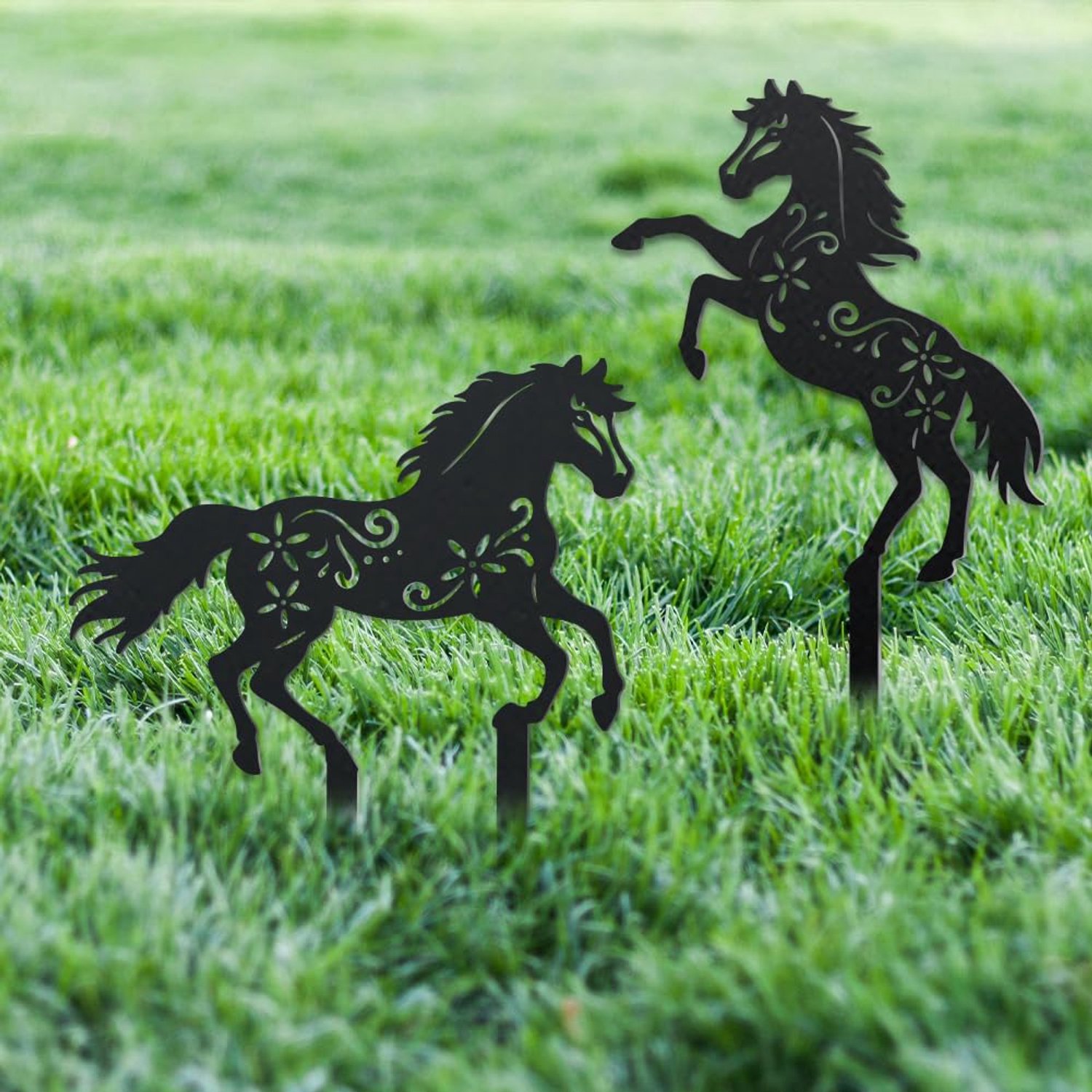 Set van 2 Metalen Decoratieve Tuinpalen met Renpaarden Design