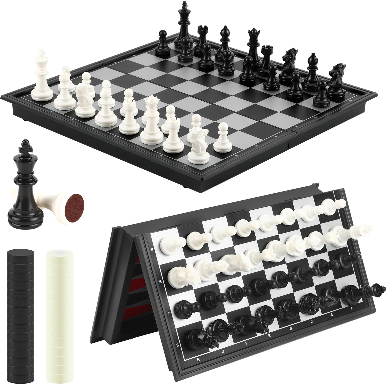 3-in-1 Magnetisch Spelbord voor Schaak, Backgammon en Dames