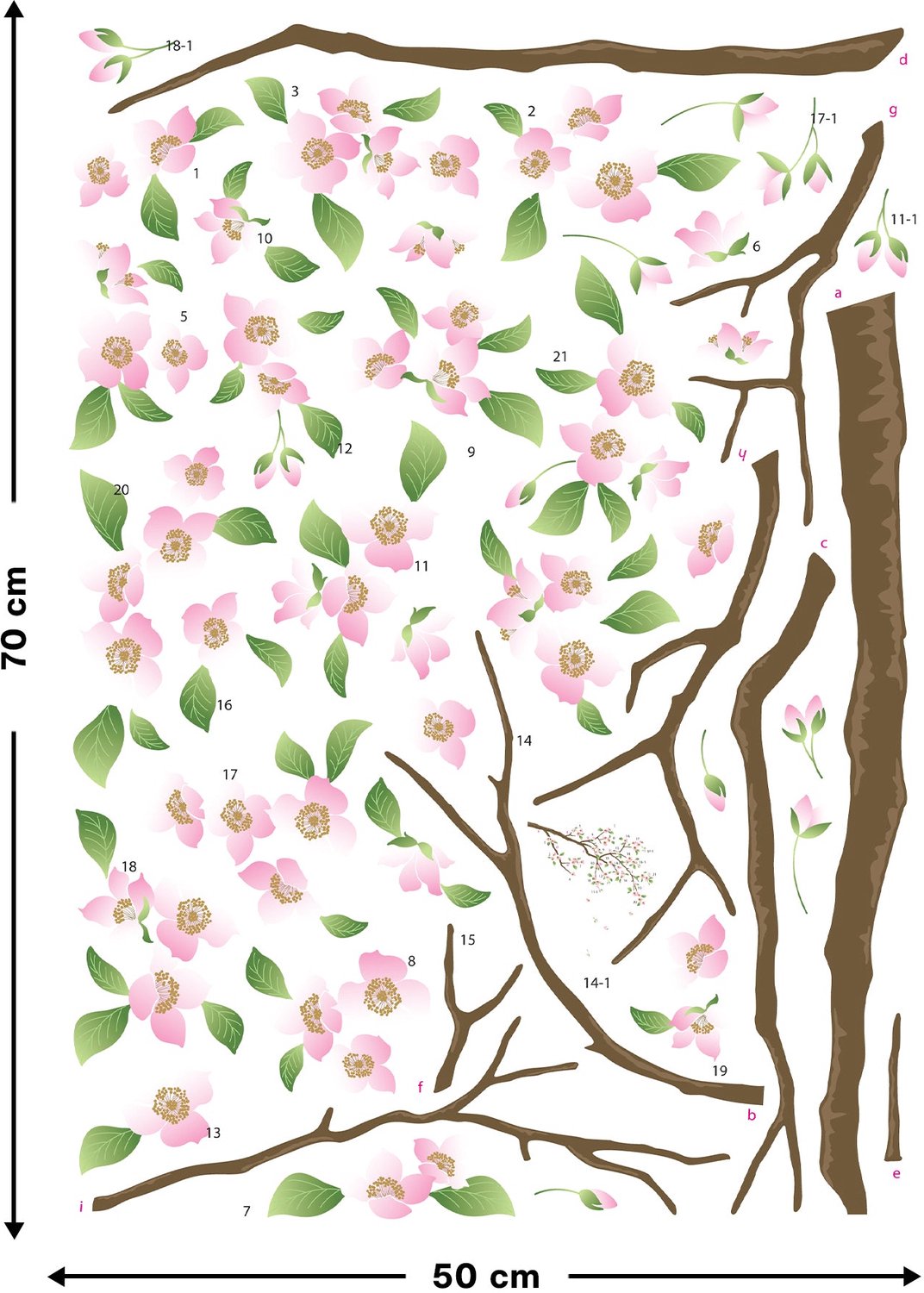Ambiance Sticker Muurstickers met kersenbloesems - Decoratieve zelfklevende stickers Multi color