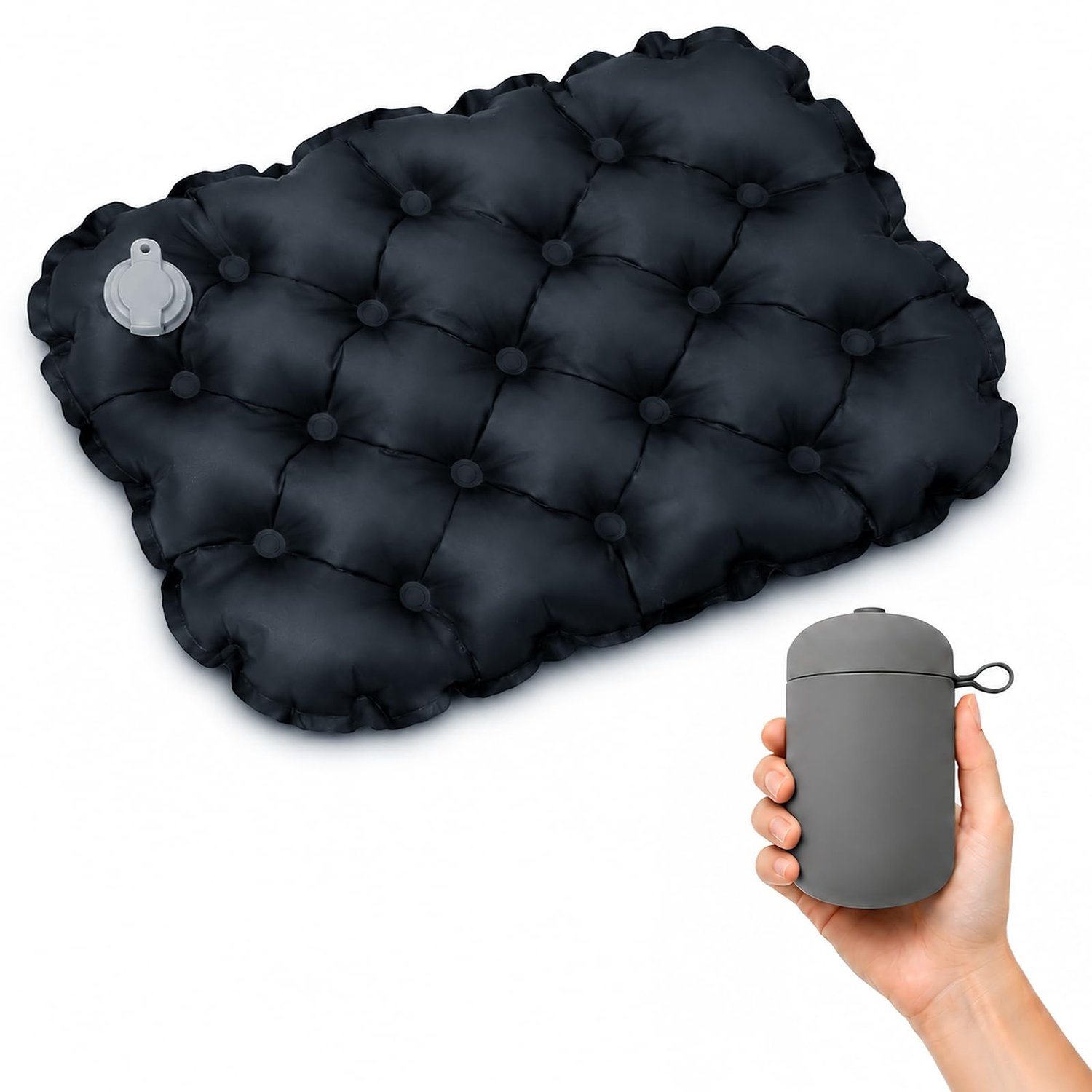 Opblaasbaar Camping Zitkussen 40x32cm - Waterdicht Outdoor Kussen Zwart