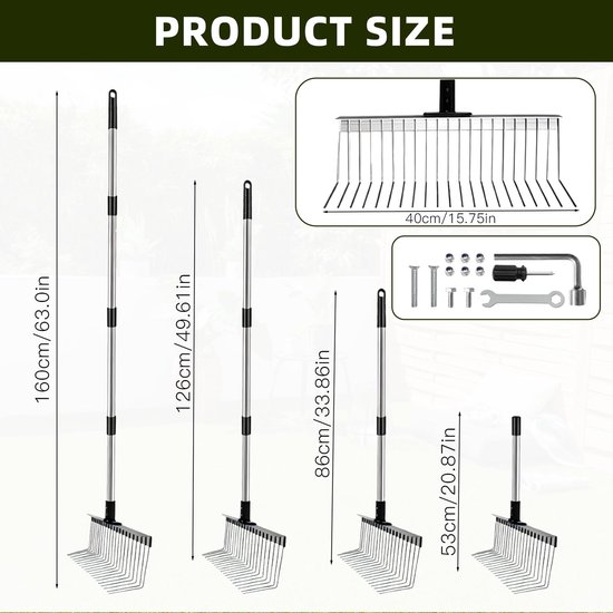 Verstelbare Tuinhark met Steel - 21 Tanden - 40 cm Breed - 160 cm Lengte — afbeelding 5