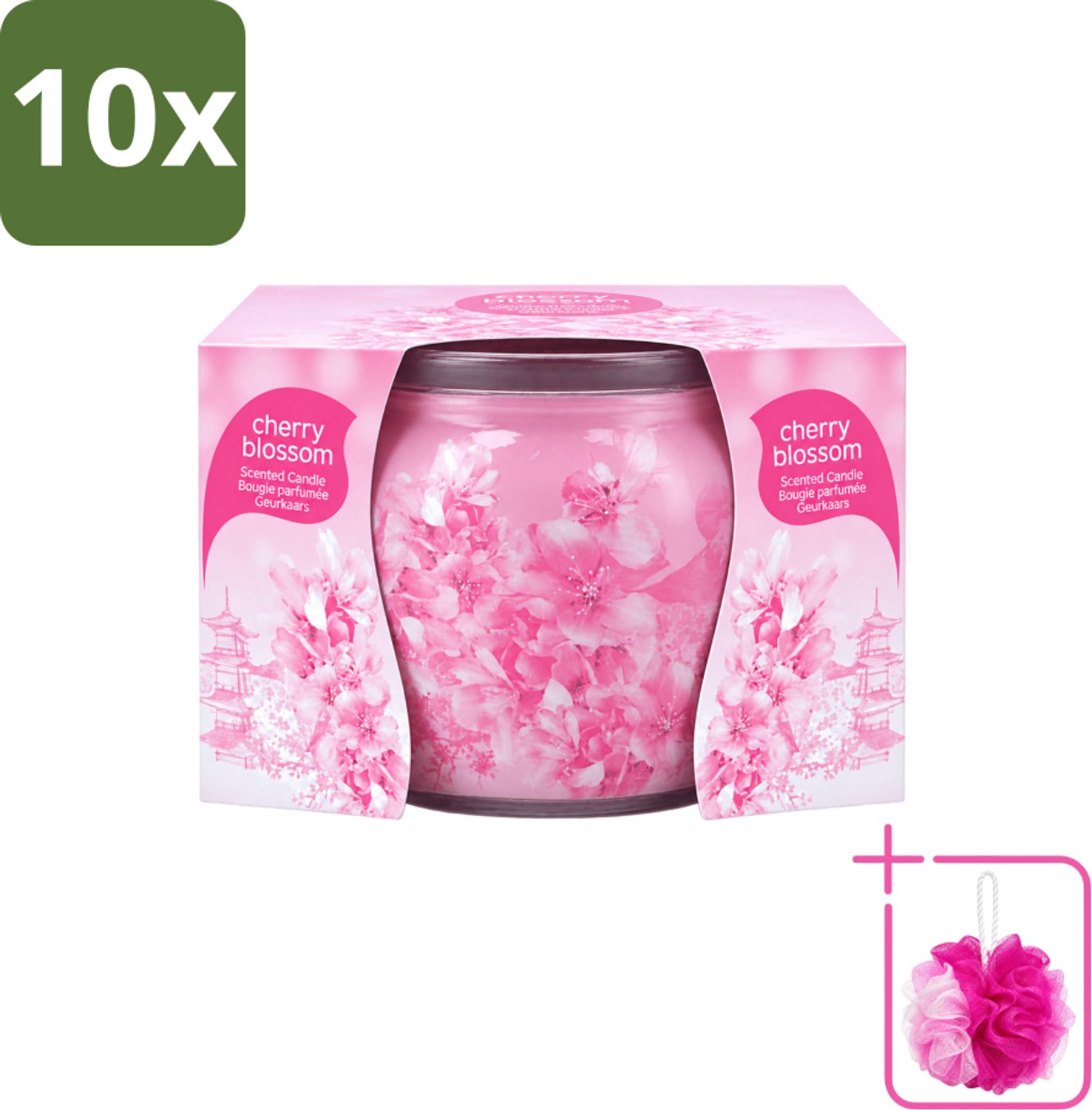 At Home 10 x At Home - Scents - Geurkaars - Cherry Blossom - 70 g - Bulkverpakking - Geurkaars cherry blossom - Douchemop - Geur in huis Roze