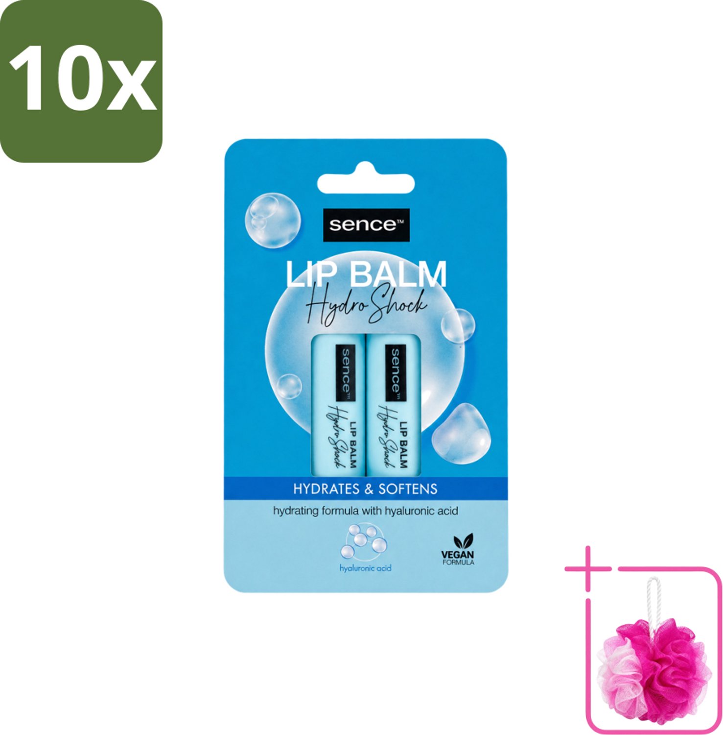 10 x Sence - Hydro Shock - Lippenbalsem - Verzorgend - 2 x 4,8 g - Bulkverpakking - Lippenbalsem - Douchemop - Lippen verzorging