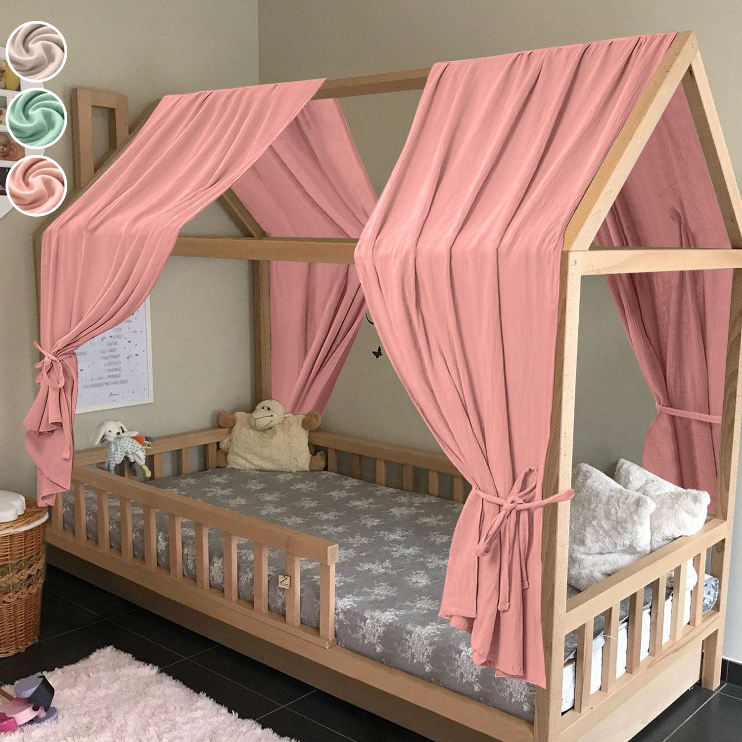 Prinsessen Bedhemel, 2 Stuks in Donker Roze, Decoratieset voor Kinderbed
