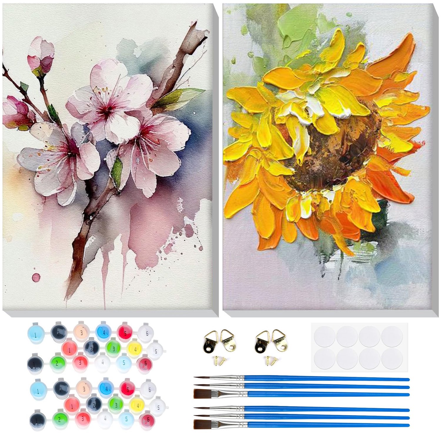 Lxmsja 2-delige bloemen verf op nummers voor volwassenen beginners met frame, zonnebloem schilderen op nummers voor - ShopVlot