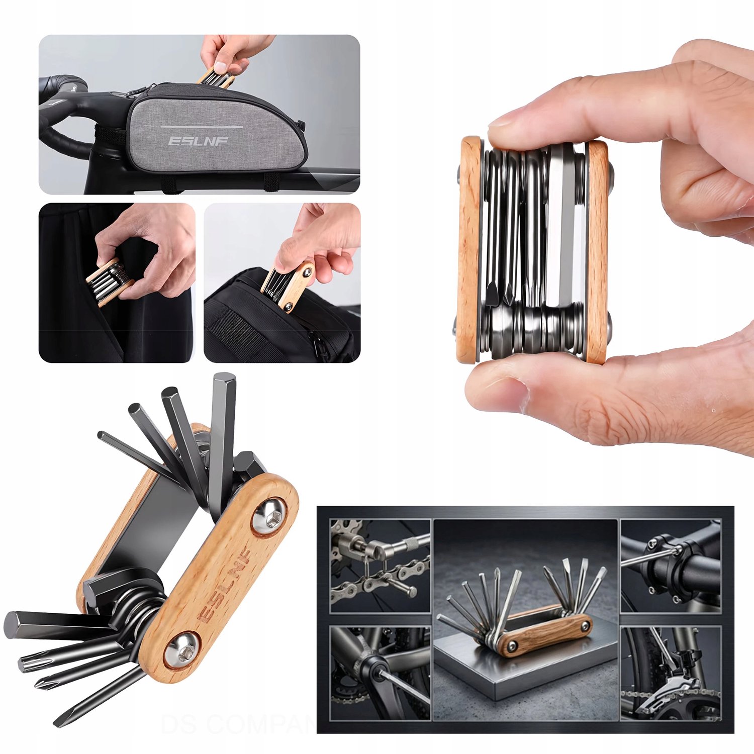 Premium Hout 8-in-1 Fiets Multitool - Compact & Stijlvol