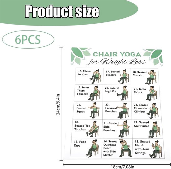 6-pack stoel yoga poster - 1 stuk - duidelijke instructies - verbeter je yoga-vaardigheden - Vemera — afbeelding 5