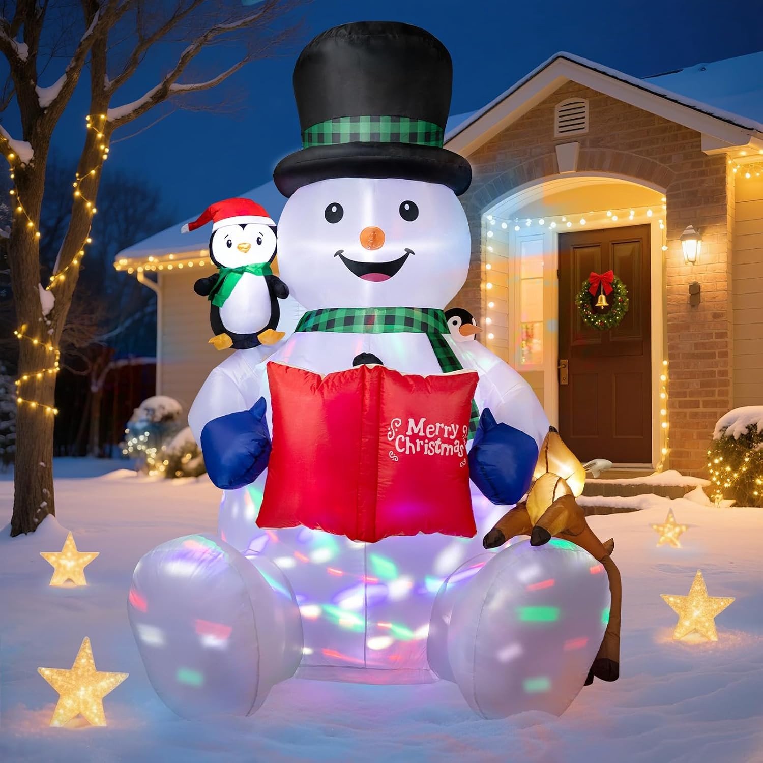 Opblaasbare Kerstdecoratie Sneeuwman van 2,1 meter met Draaibare LED Verlichting voor Buiten, Verlichte Kerstfiguur voor Tuin en Feestdagen