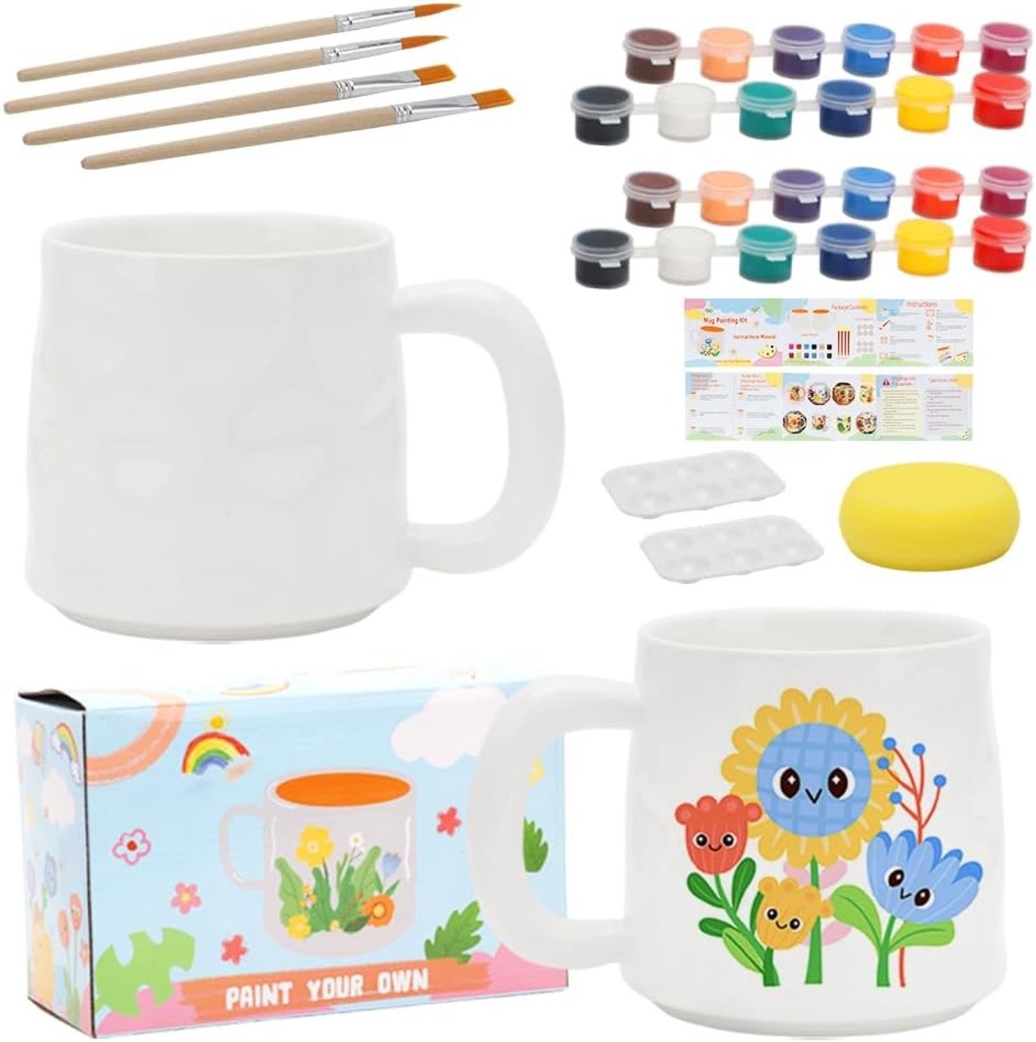 Keramische schilderset met 2 bekers, penselen en levendige kleuren voor DIY koffiekoppen en creatief schilderen