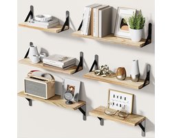 SnelShoppen - Pipishell Zwevende Planken Set van 6 - Houten Wandplanken voor Slaapkamer, Badkamer en Woonkamer - Paulownia Hout - Decoratieve Planken