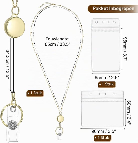 Badge Lanyard met ID Houder en Retractable Badge Reel, Ronde Lanyard Clip voor Sleutels en ID Kaarten, Gouden Kleur, Ideaal voor Kantoor en Evenementen — afbeelding 5