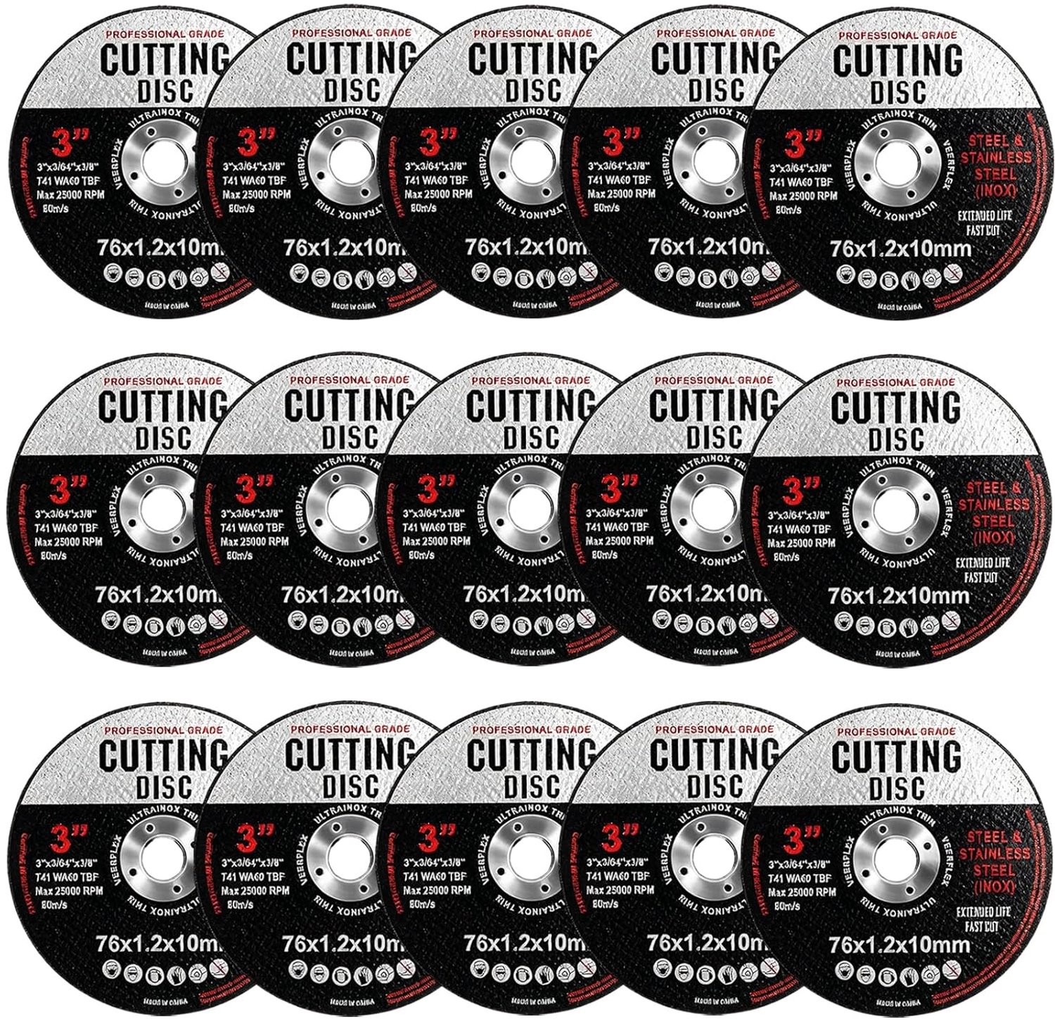Grinding discs Ø 76 mm, 15 pieces Metal cutting discs for angle grinders for metal, Suitable for steel, stainless - ShopVlot