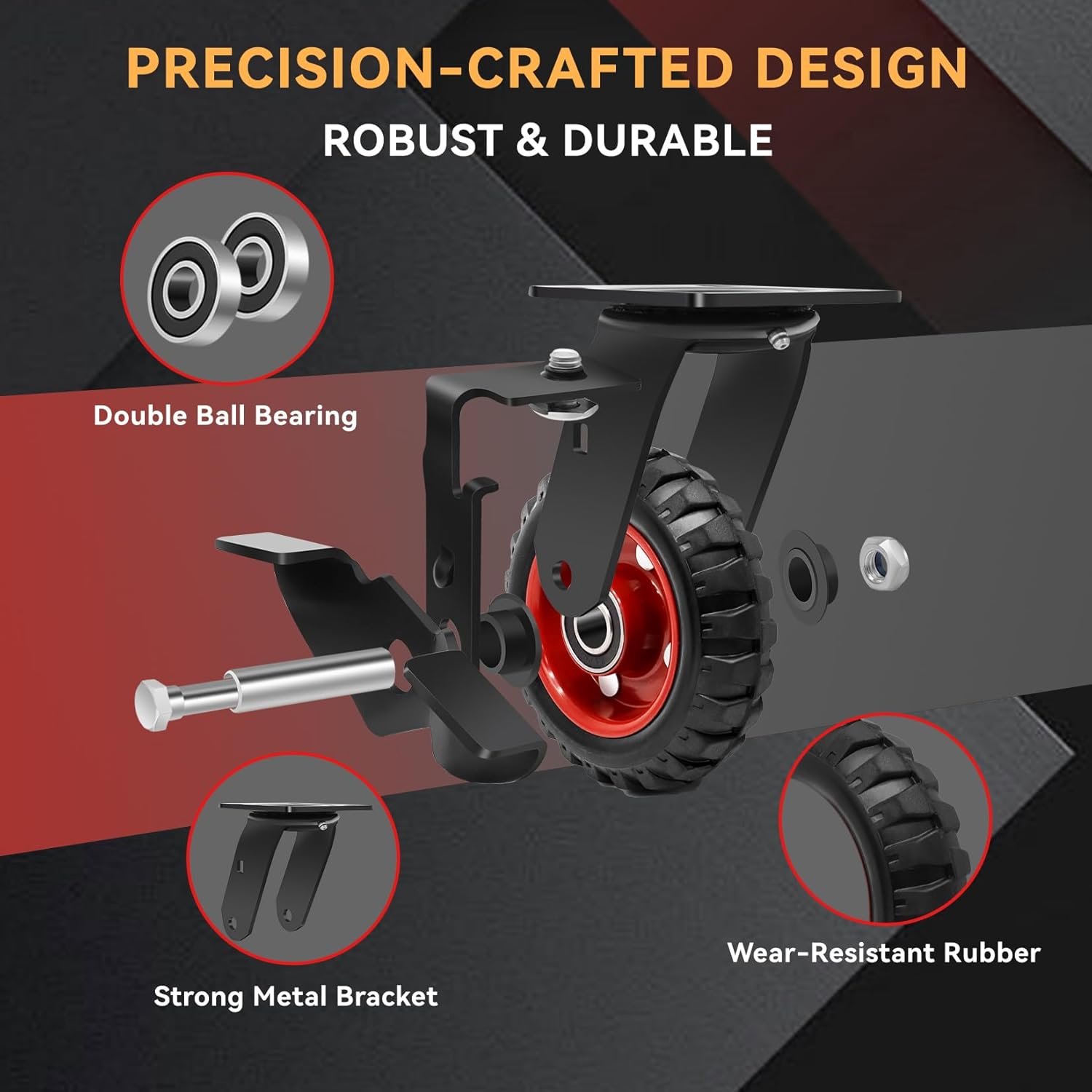 W B D WEIBIDA 125 mm Solid Rubber, Heavy Duty Wheels, 360° Swivel and Fixed Casters with Non-Slip Pattern Profile - ShopVlot