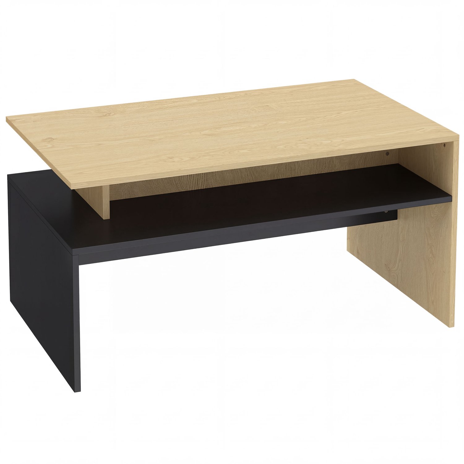 SONNENH Salontafel - Verspringende niveaus en opbergvak - 95 x 55 x 50 cm - Naturel houtlook/zwart