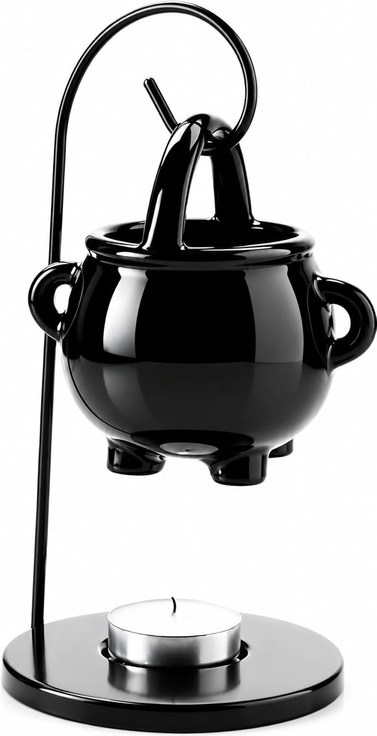 SnelShoppen - Hanging Pagan Kettle, Zwarte Wax Heater, Aroma Diffuser met Handvat voor Essentiële Geuren, Halloween Decoratie, Keramisch, Ideaal voor