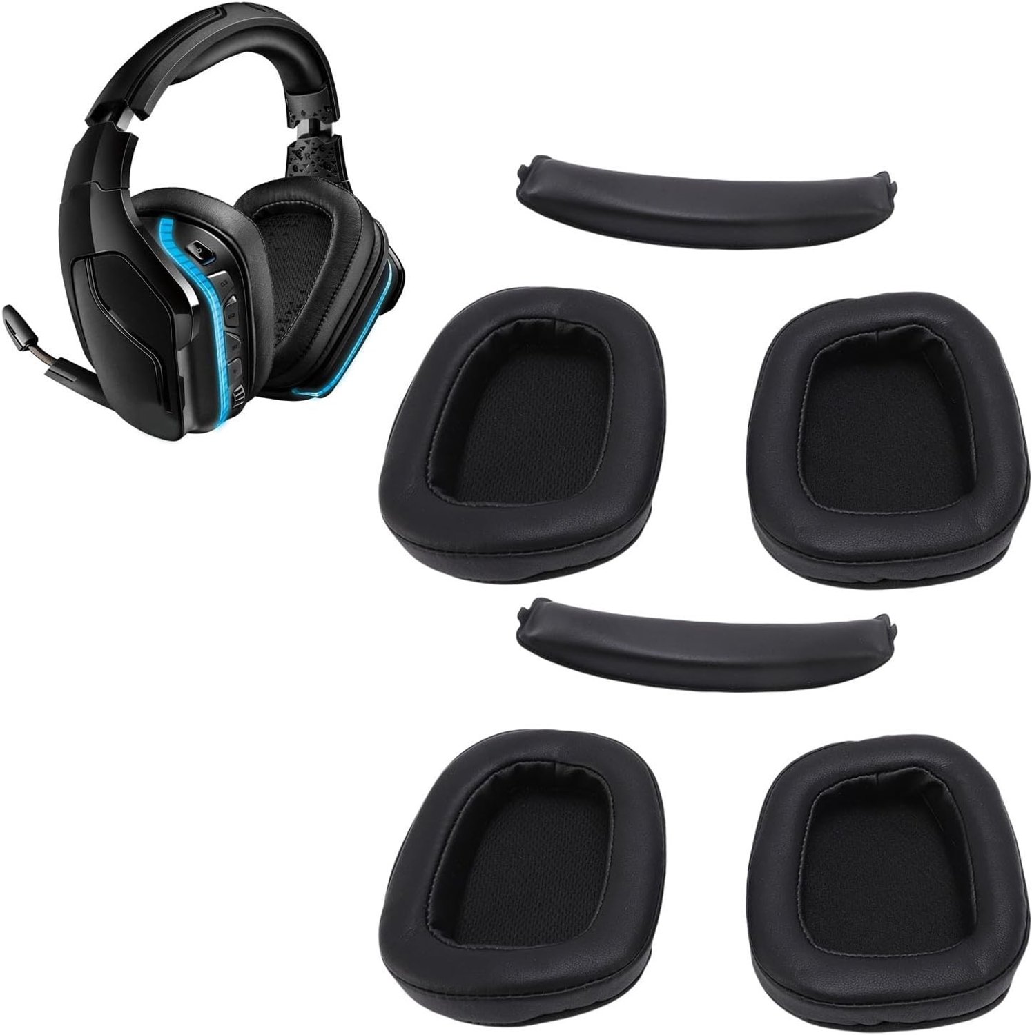 4 Stuks Vervangende Oorkussens met 2 Hoofdbanden, Geheugenfoam en Echte Leer voor Hoofdtelefoons G933 G935 G633 G635, Comfortabel en Duurzaam