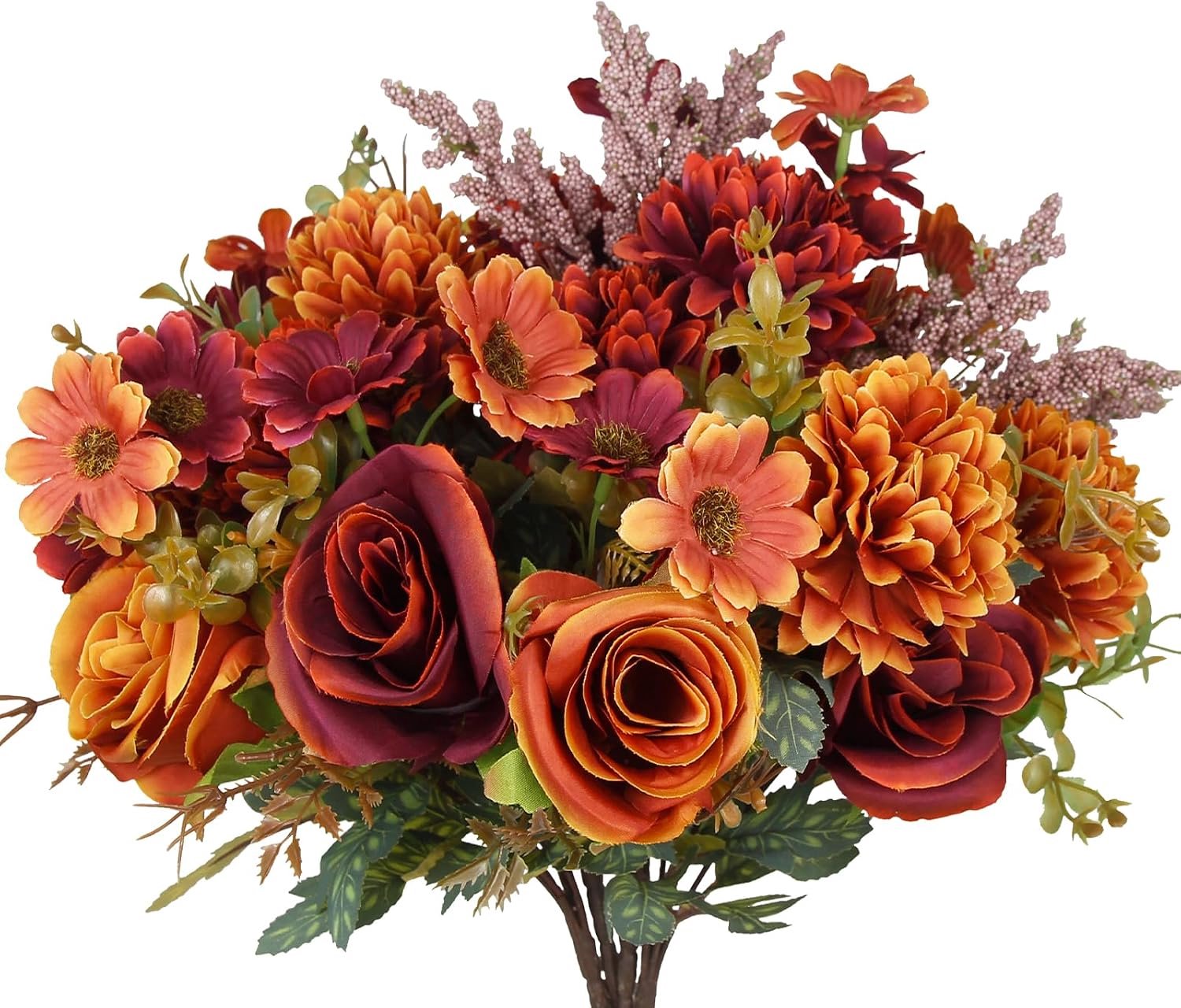 4 stuks kunstbloemen, herfstkleurige rozen, madeliefjes en chrysanten - ShopVlot