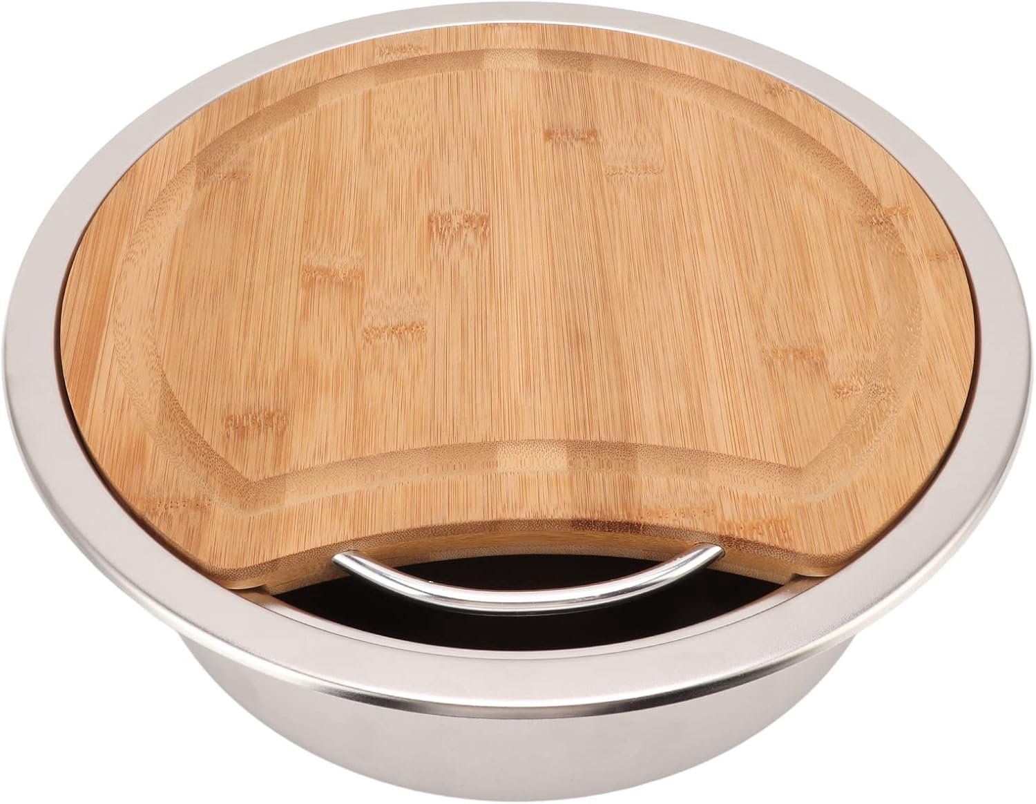 Dailygoods- RV Sink 304 Roestvrij Staal - Rond - Grote Capaciteit - Antiklevering - Eenvoudige Installatie - Inclusief Bamboe Snijplank - Keukenwasbak