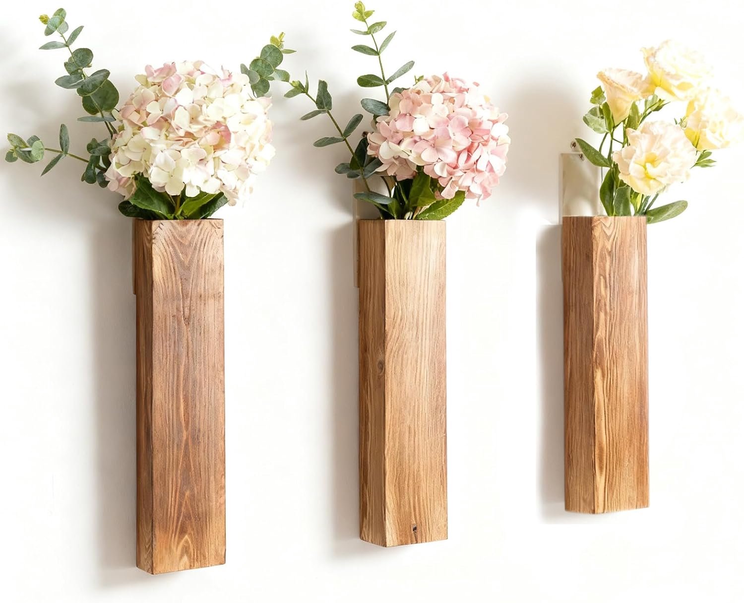 SnelShoppen - Wandvaas Set van 3 Stuks | Houten Bloemenvazen voor Muurdecoratie | Voor Drogen Bloemen & Kunstplanten | Stijlvolle Interieuraccessoires