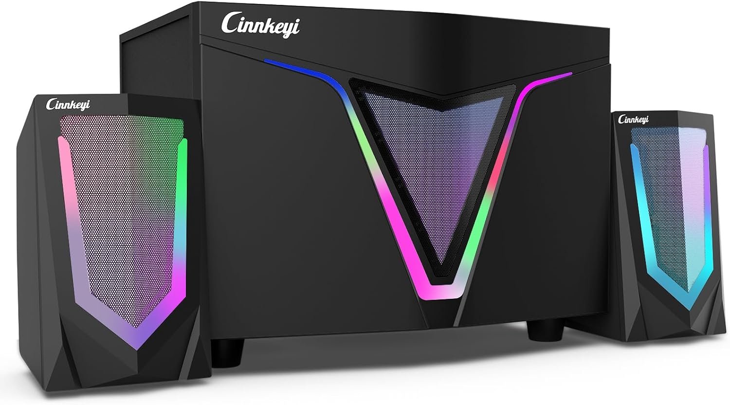 SnelShoppen - 2.1 USB Computerluidspreker met Subwoofer - PC Luidsprekers met Dynamische RGB, 16W, 4.7'' Mid-Hoge Satellieten, 3.5mm Ingangen voor Gam