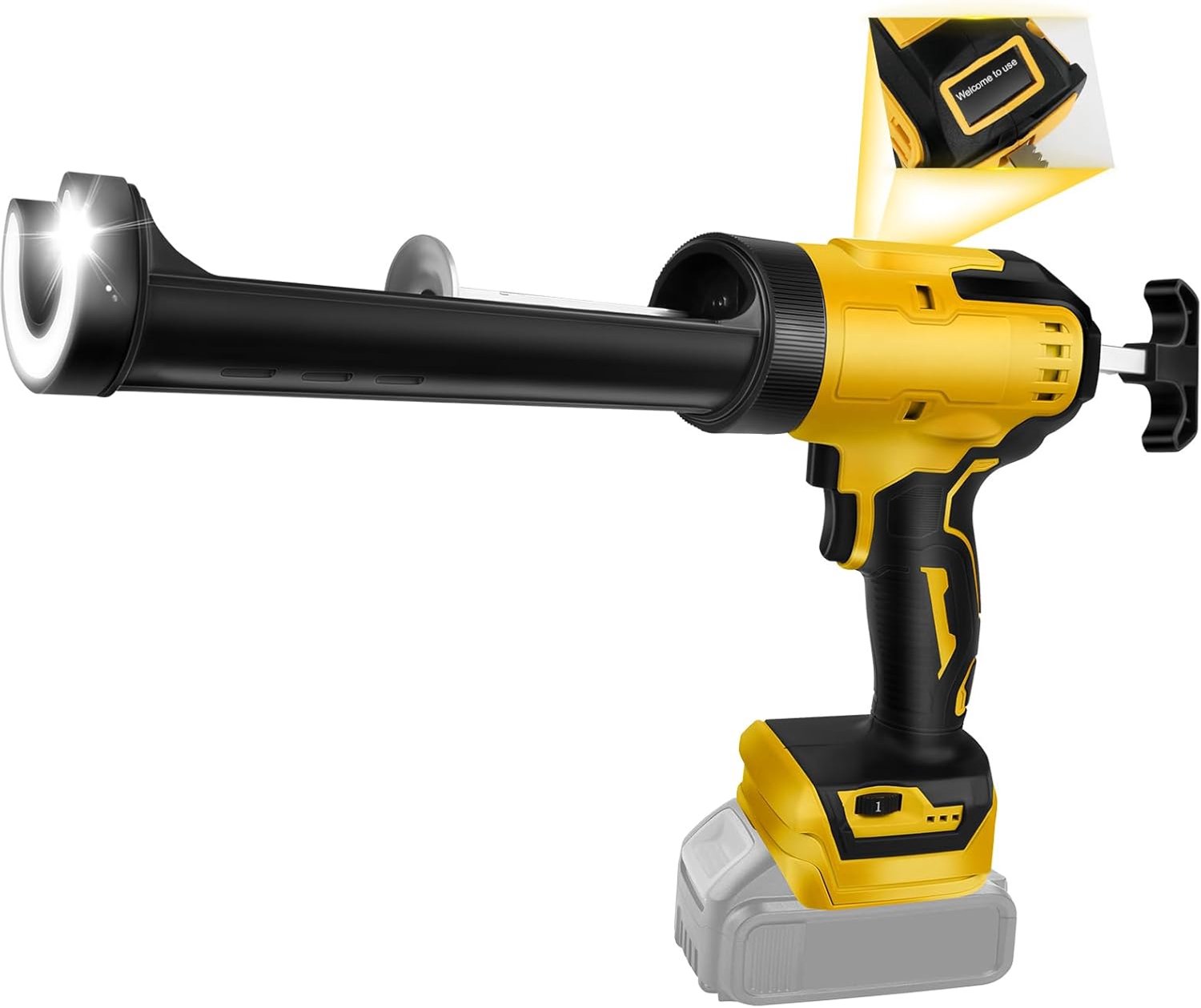 Battery cartridge press compatible with Dewalt 20 V batteries, anti-drip function, LED light and 6 adjustable speeds - ShopVlot