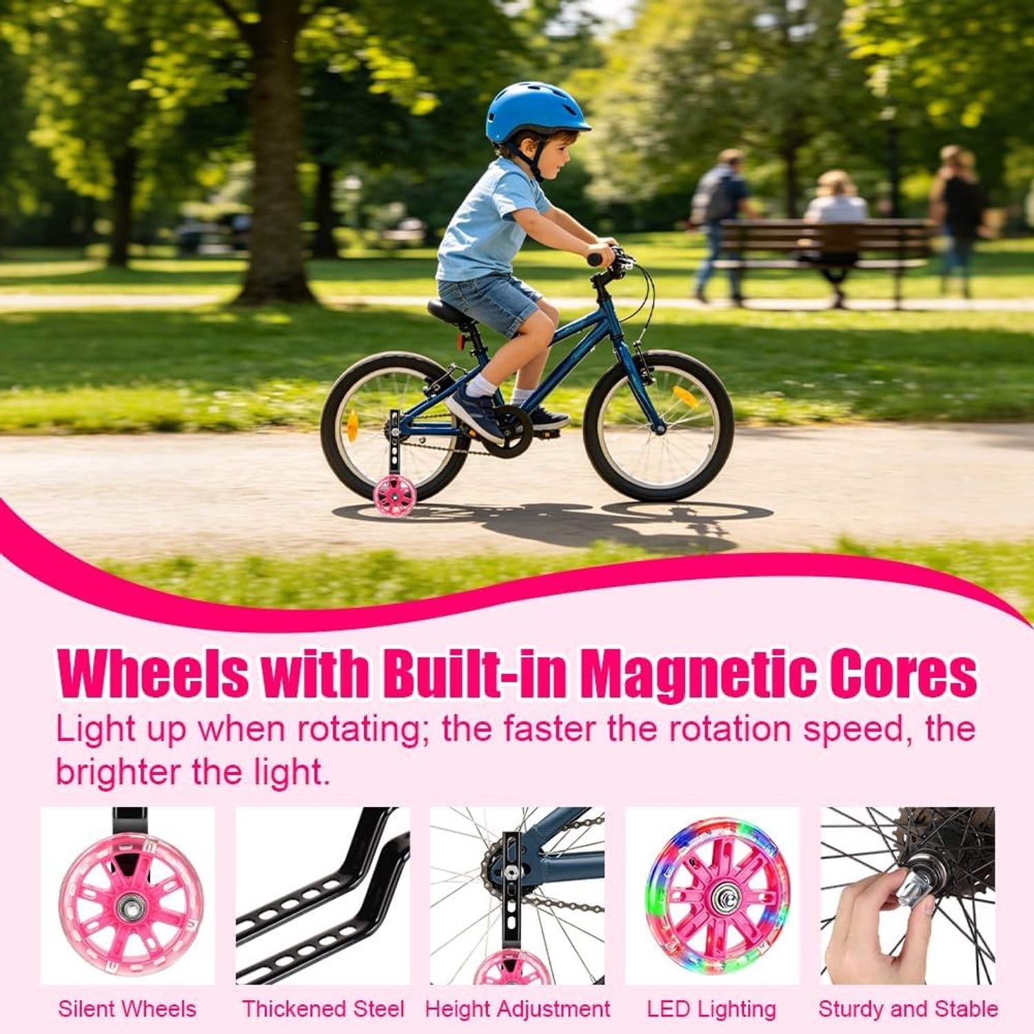 Flitsende Steunwielen voor Kinderfietsen Ultra Stabiele Hulpwielen voor 12 tot 20 Inch Fietsen Valpreventie en Ondersteuning voor en