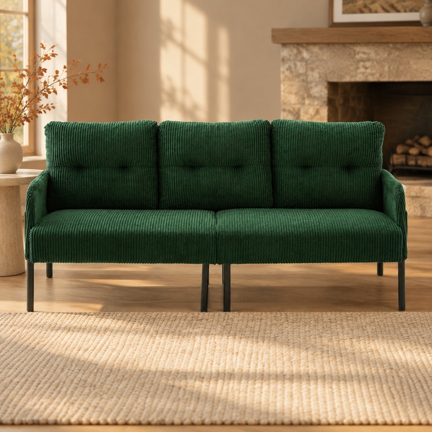 CHICFURN 3-zitsbank - Zachte zitting - Met zijvak - Smaragdgroen