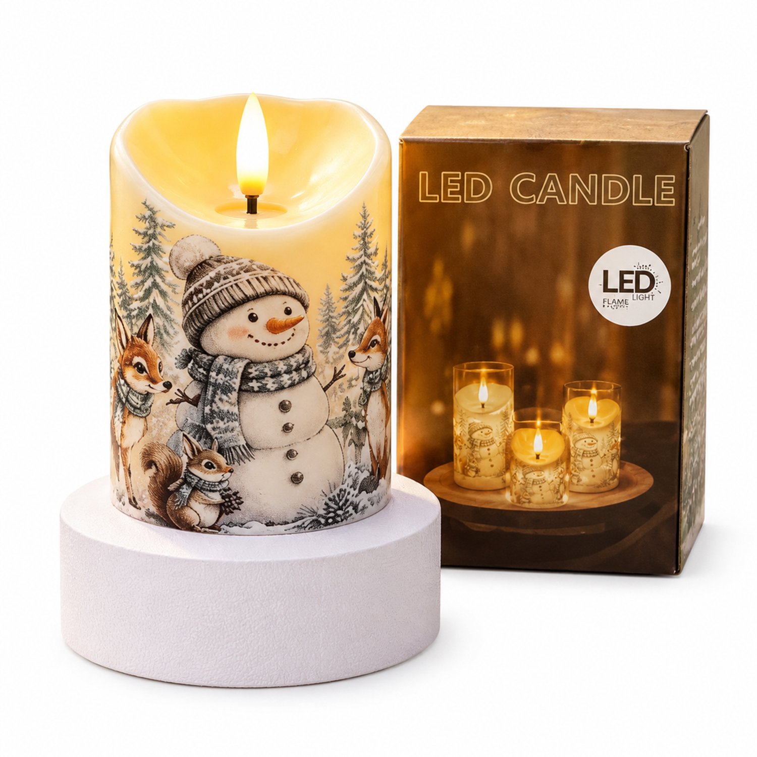 SWGOTA led kaarsen - 1 kerstkaars met sneeuwpop, 7,5 × 10 cm, schuine bovenrand, warm licht, handmatige bediening, zonder batterijen Blauw
