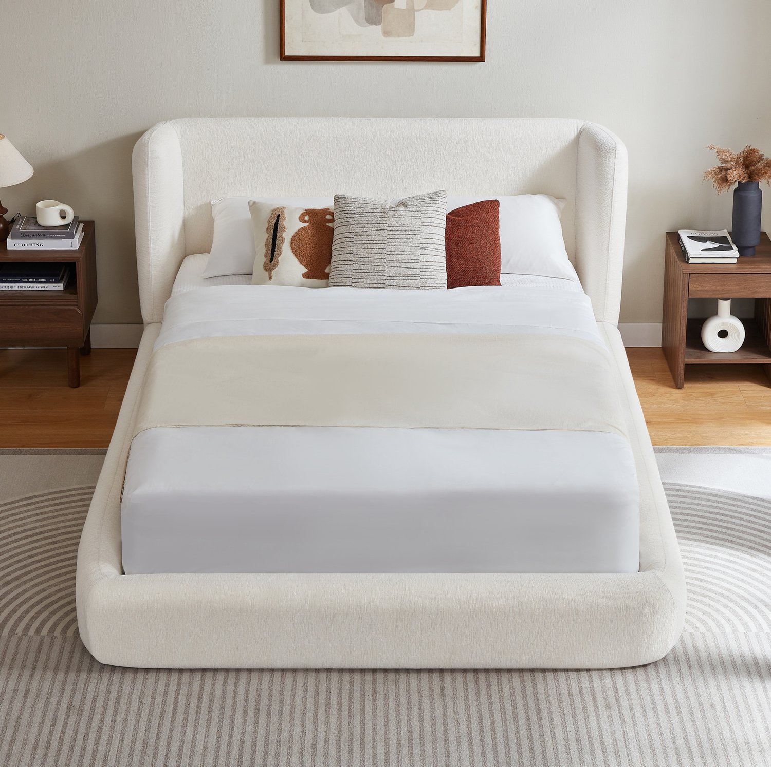 WUVRIE Tweepersoons bedframe 140x200 cm - Gestoffeerd hoofdbord en stalen frame - Crèmewit Crème wit
