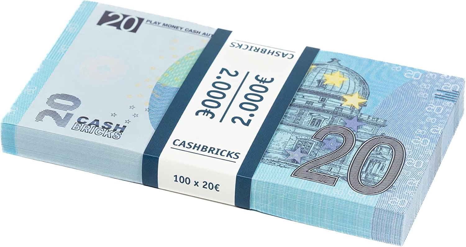 Speelgeld 100 x € 20 euro biljetten - Miljonairs voor een dag - Creatief spelen met echt uitziend geld - Vemera