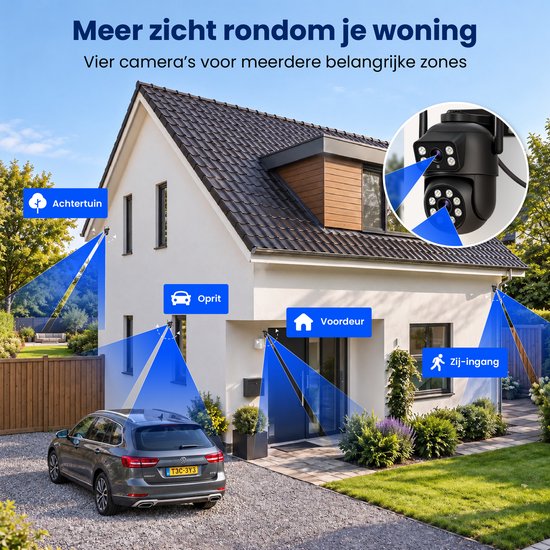 Teceye® Dual Wifi Beveiligingscamera Set van 4 - Draadloze Buitencamera met Nachtzicht en App - PTZ IP Security Camera - Bewakingscamera Buiten - Camerabewaking Draadloos - Nachtcamera Recorder 500GB — afbeelding 2
