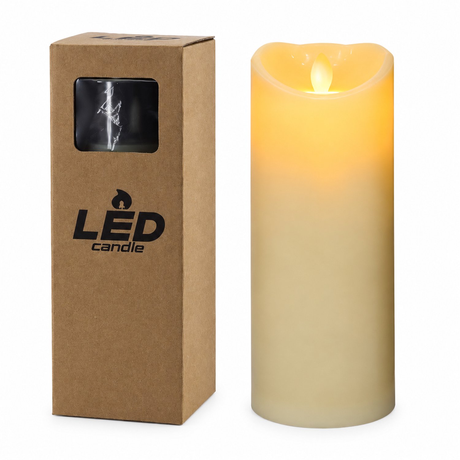 SWGOTA led kaarsen met bewegende vlam - 1 stuk, diameter 7,5 cm, hoogte 25 cm, gladde cilinder met schuine rand, in vensterdoos, zonder batterijen Crème