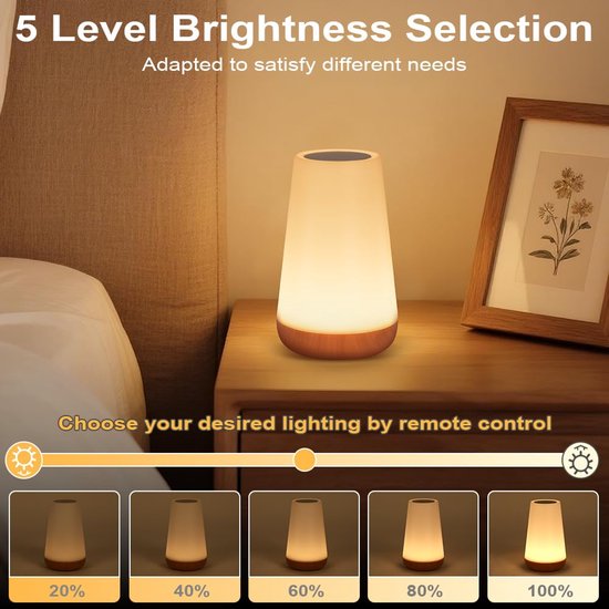 Nachtlampje, LED Touch Nachtkastje Lamp, Oplaadbaar, met Afstandsbediening, 13 RGB Kleurveranderingsstanden, 5 Helderheidsniveaus, Timerfunctie, voor Slaapkamer, Kinderkamers, Woonkamer — afbeelding 3