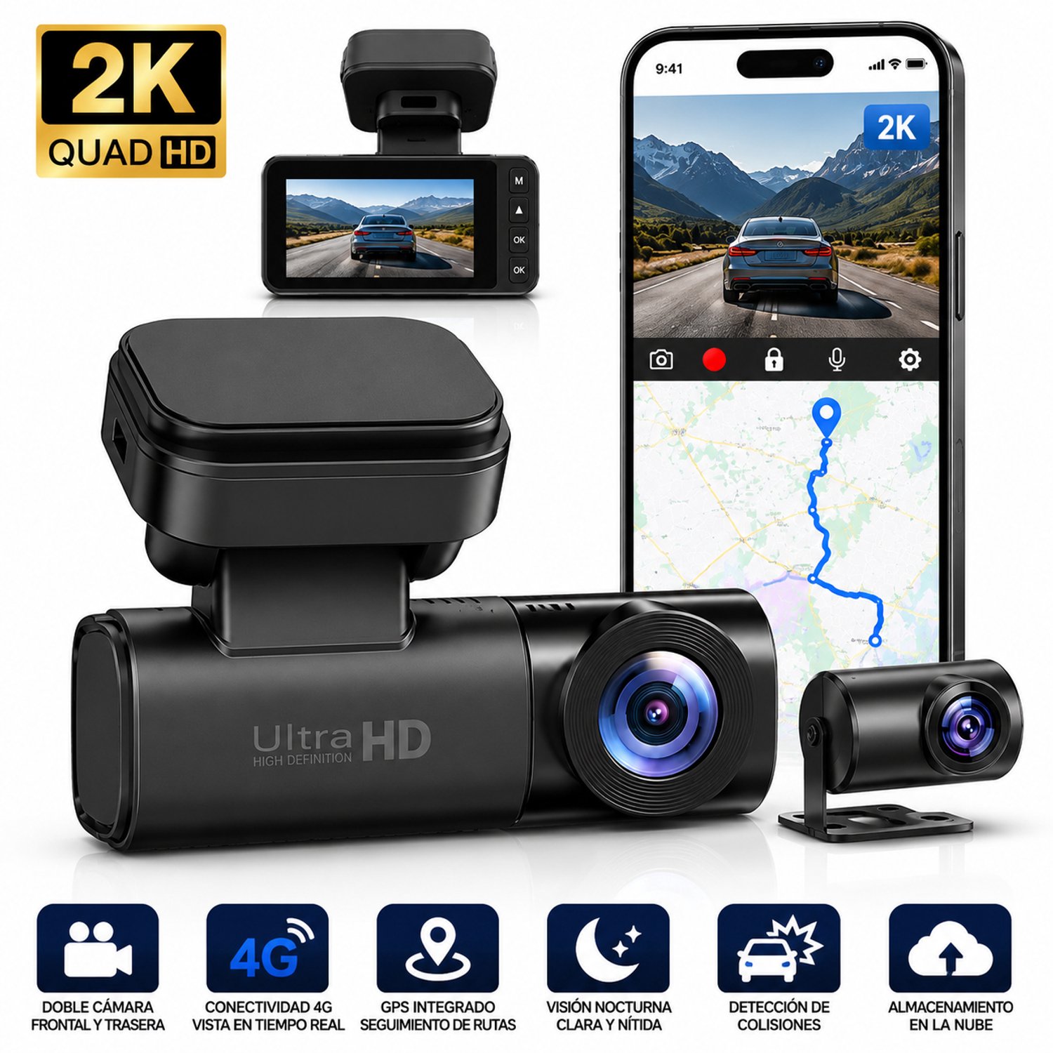 4G-dashcam met achtercamera - GPS - Bewaking op afstand - Jortan Tech