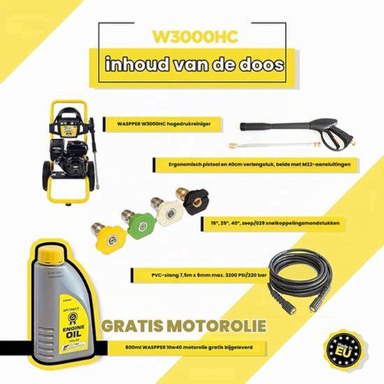 Hogedrukreiniger Benzine 3000 PSI - 163 cc Motor - 8,7 L/min Debiet - Zwart Geel - Voor Auto En Terras — afbeelding 3