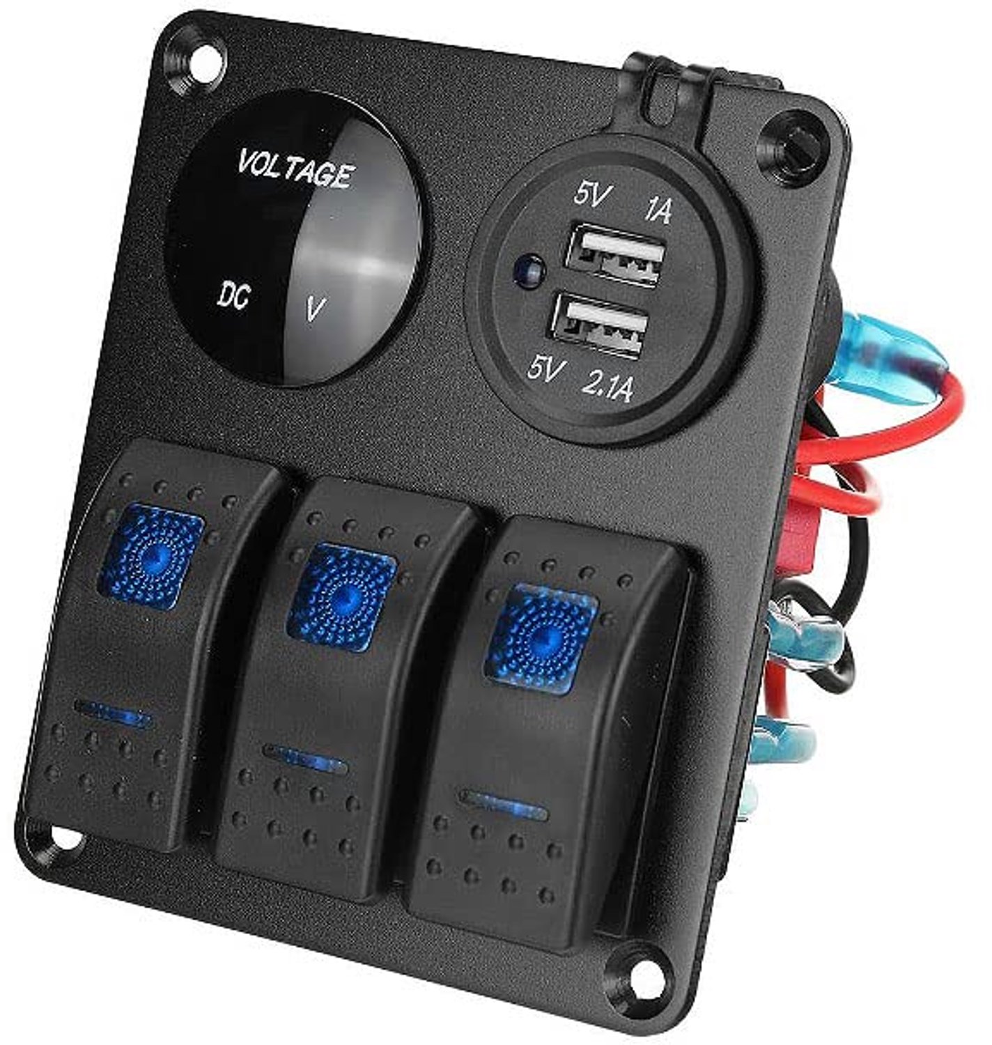 Dual USB Socket - 3 Gang Schakelpaneel - Geschikt voor Boot en Auto - Zwart - LED Indicator - Ideaal voor Navigatie en Opladen