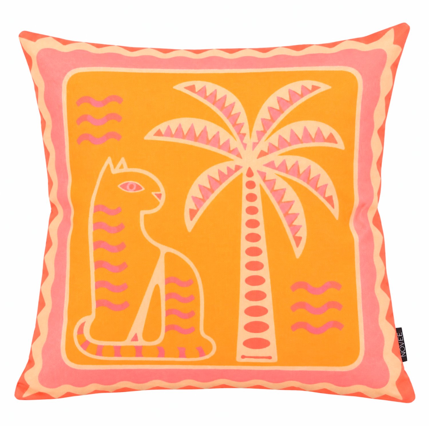 NOVÉE Sierkussen Tropical Cat | 45x45 cm | Katoen/Linnen Roze