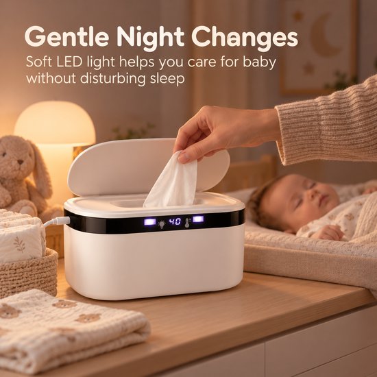 VHV - Billendoekjes Warmer met LED Nachtlampje - USB Vochtige Doekjes Verwarming - Babydoekjeswarmer 3 Warmtestanden - Dispenser voor Baby - Kraamcadeau — afbeelding 4