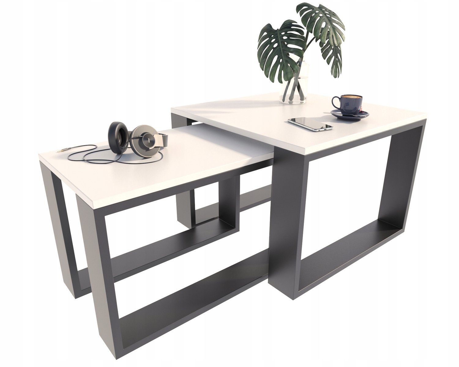 Per La Vita Loft - Salontafelset - Wit-zwart - In elkaar schuifbaar