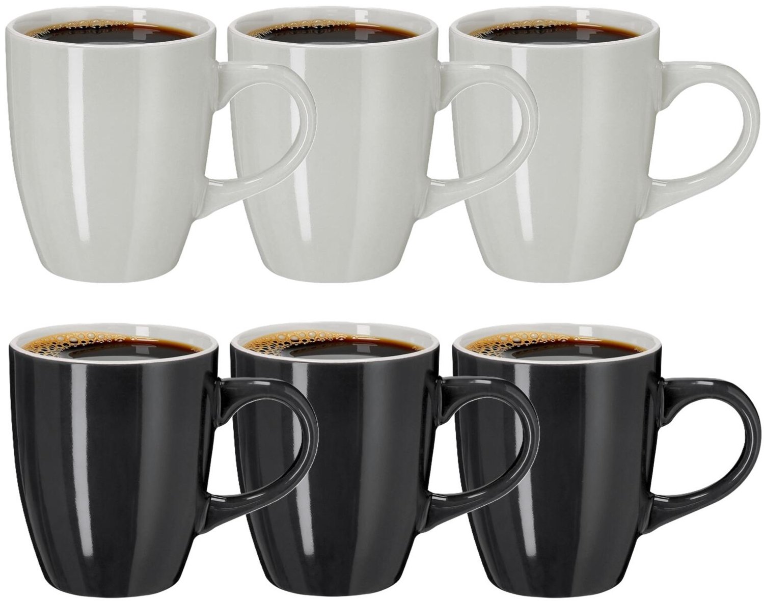 Bellatio Design Koffiekopjes Basic Glaze - 6x stuks - Keramiek - zwart / wit - 350 ml - 10 cm