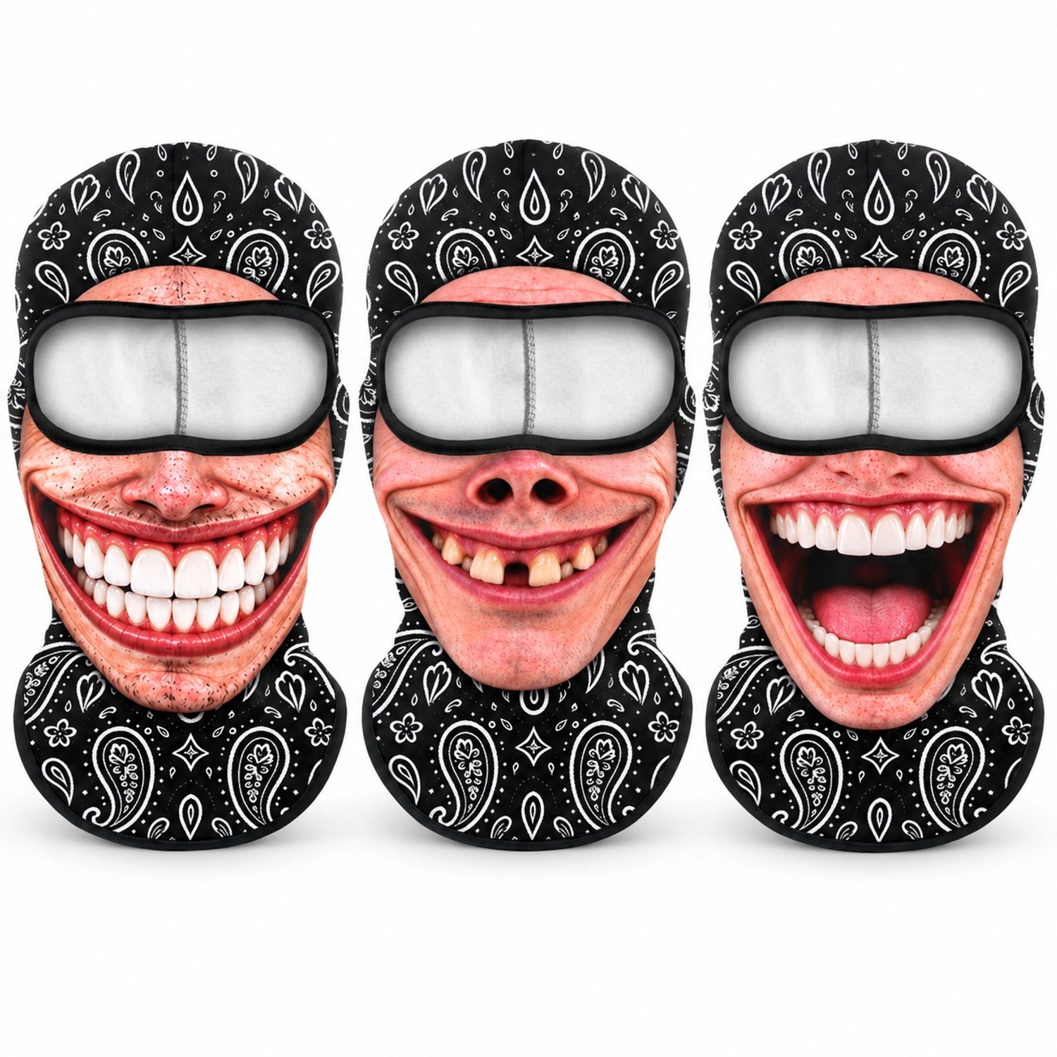 VHV-Grappige Bivakmuts 3 Stuks Zwarte 3D Balaclava Skimaskers met Fleece Voering Rekbaar Nylon en Spandex One Skiën Halloween & Carnaval 19 x 28 x 2 cm
